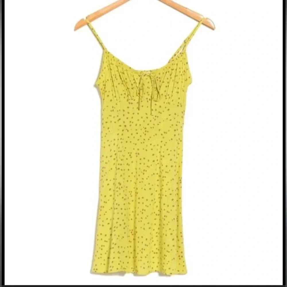 LUSH tie neck mini dress in yellow size small